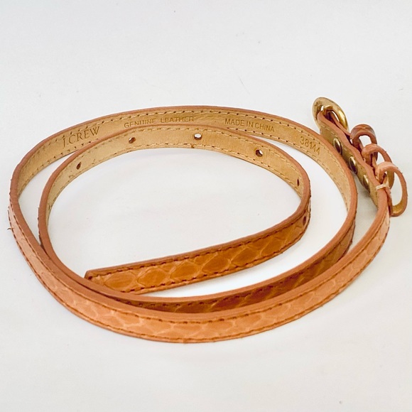 J. Crew Skinny 3/8" Snakeskin Embossed Peachy Brown Leather Belt Sz XS - Picture 3 of 4